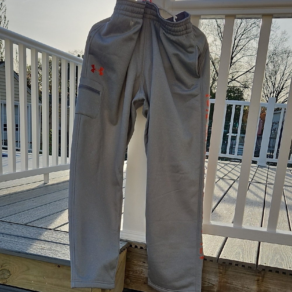 Under Armour Gray and Orange Sweatpants with Elastic Waistband and Logo